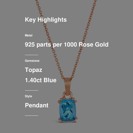 Le Vian Pendant featuring 1 3/8 cts Ocean Blue Topaz,set in 925 Sterling Silver Strawberry Gold