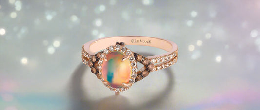 a Le Vian opal October birthstone gold ring with Chocolate Diamonds