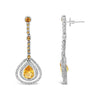 LeVian 18K White Gold Orange Citrine Gemstone Round Diamond Classy Halo Earrings