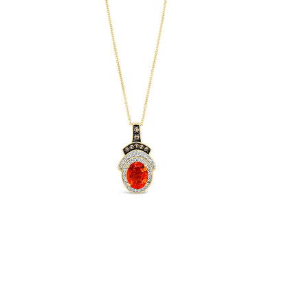 1 1/4 cts Red Fire Opals and Diamond Necklace in 14K Yellow Gold by Le Vian - BirthStone.com