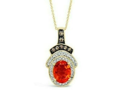 Le Vian 14K Yellow Gold Red Fire Opal White & Chocolate Diamond Pendant Necklace