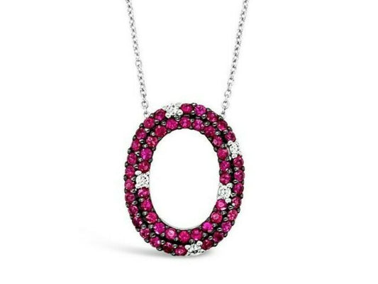 1 1/8 cts Red Ruby and Diamond Necklace in 14K White Gold by Le Vian - BirthStone.com