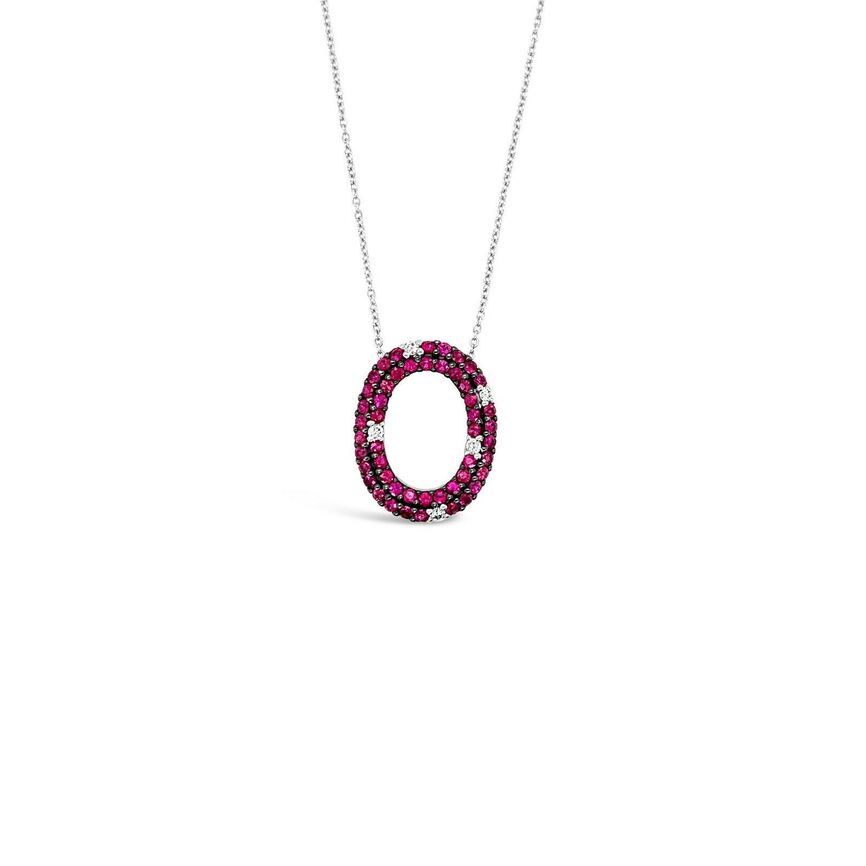 1 1/8 cts Red Ruby and Diamond Necklace in 14K White Gold by Le Vian - BirthStone.com