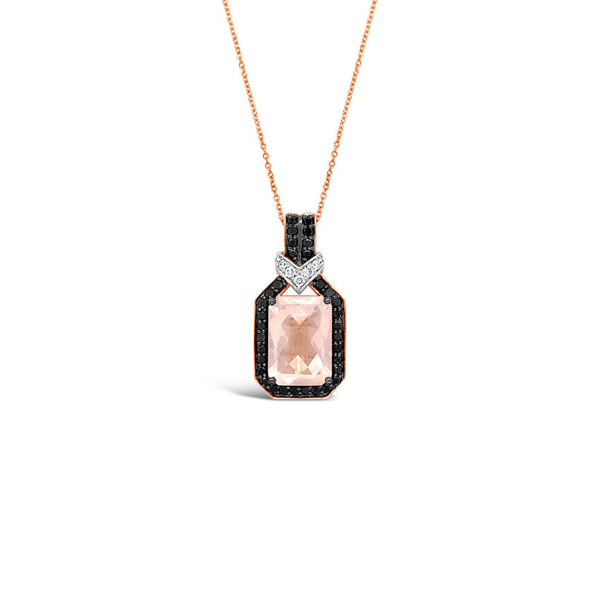 Le Vian® Pendant - Rose Quartz, Black Diamonds, Vanilla Diamonds® 14K Rose Gold