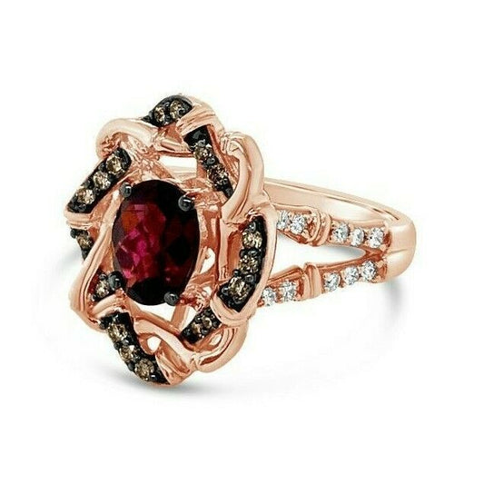 1 1/3 cts Red Rhodolite Garnet and Diamond Ring in 14K Rose Gold by Le Vian - BirthStone.com