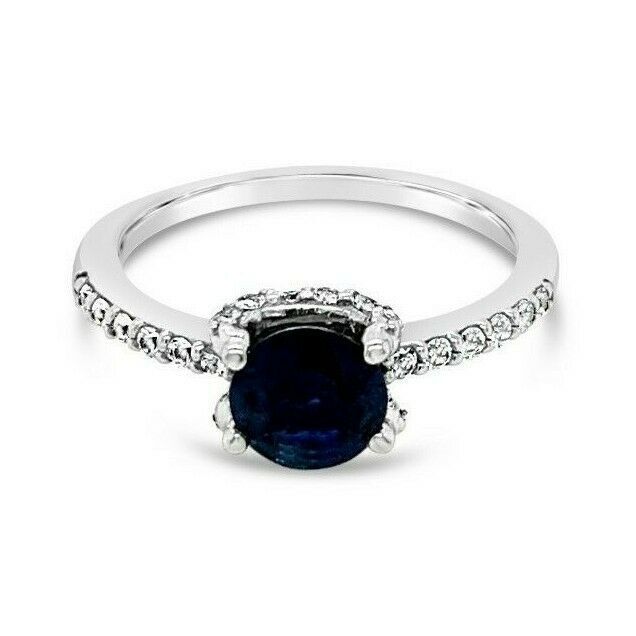 LeVian 14K White Gold Blue White Sapphire Gemstone Pretty Classic Cocktail Ring
