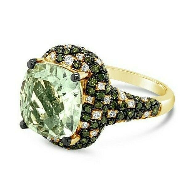 4 1/3 cts Green Green Amethyst (Prasiolite) Quartz and Diamond Ring in 14K Green Gold by Le Vian - BirthStone.com