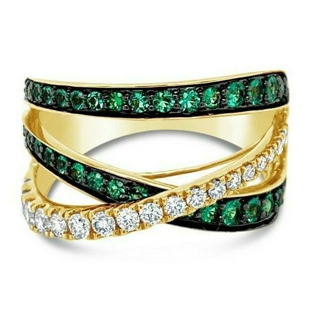 7/8 cts Green Emerald and Diamond Ring in 14K Yellow Gold by Le Vian - BirthStone.com