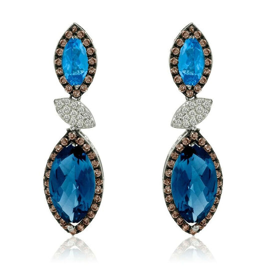 Le Vian Grand Sample Sale Earrings featuring Blue Topaz Chocolate Diamonds, Vanilla Diamonds set in 14K Vanilla Gold - BirthStone.com