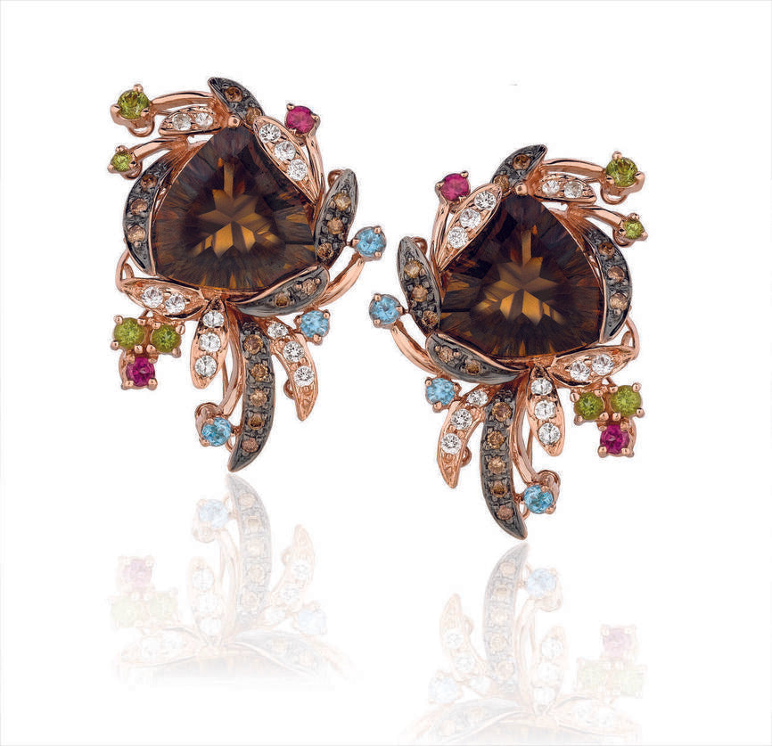 9 1/4 cts Brown Smoky Quartz and Diamond Earrings in 14K Rose Gold by Le Vian - BirthStone.com