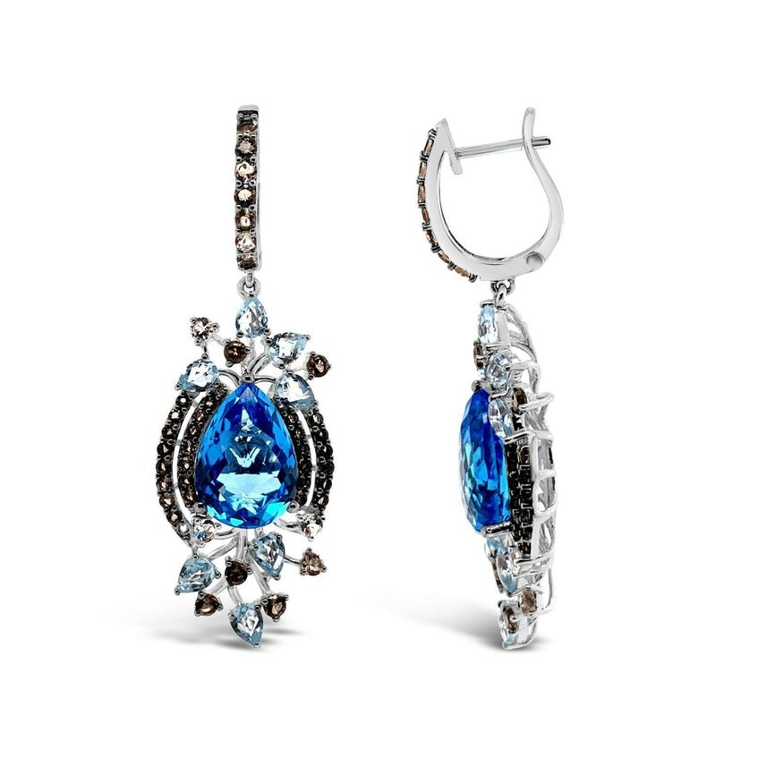 LeVian Topaz Earrings 15 1/8 cts Blue Dangle/Drop in 14K White Gold - BirthStone.com