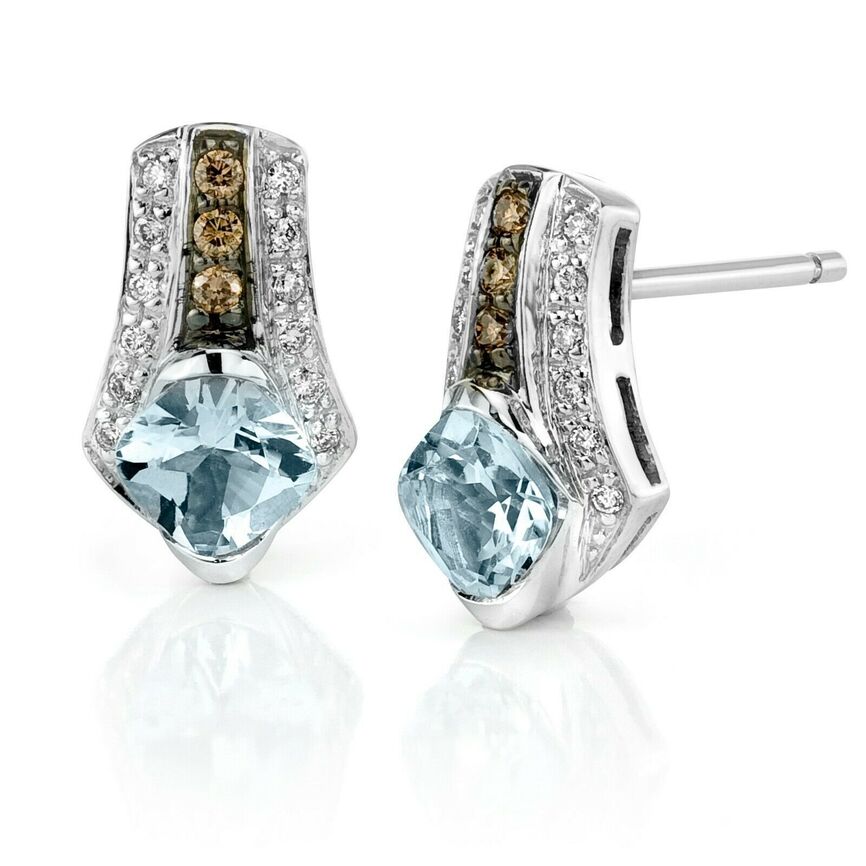 1 cts Blue Aquamarine and Diamond Earrings in 14K White Gold by Le Vian - BirthStone.com