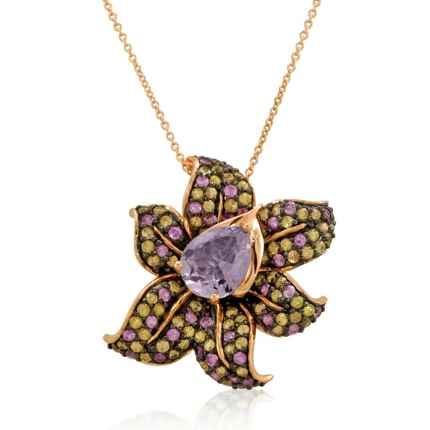 4 cts Pink Amethyst and Sapphire Necklace in 14K Rose Gold by Le Vian - BirthStone.com