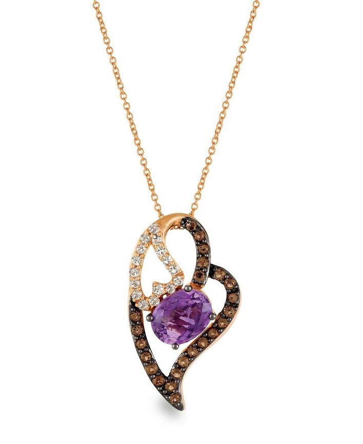 LeVian 14K Rose Gold Amethyst Topaz Smoky Quartz Love Heart Pendant Necklace