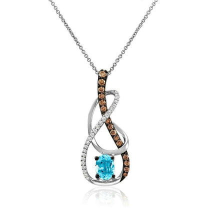 1 cts Blue Aquamarine and Diamond Necklace in 14K White Gold by Le Vian - BirthStone.com