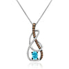 LeVian 14K White Gold Aquamarine Round Chocolate Brown Diamond Pendant Necklace