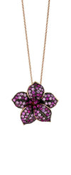 LeVian 14K Rose Gold Pink Sapphire Beautiful Pretty Flower Star Pendant Necklace