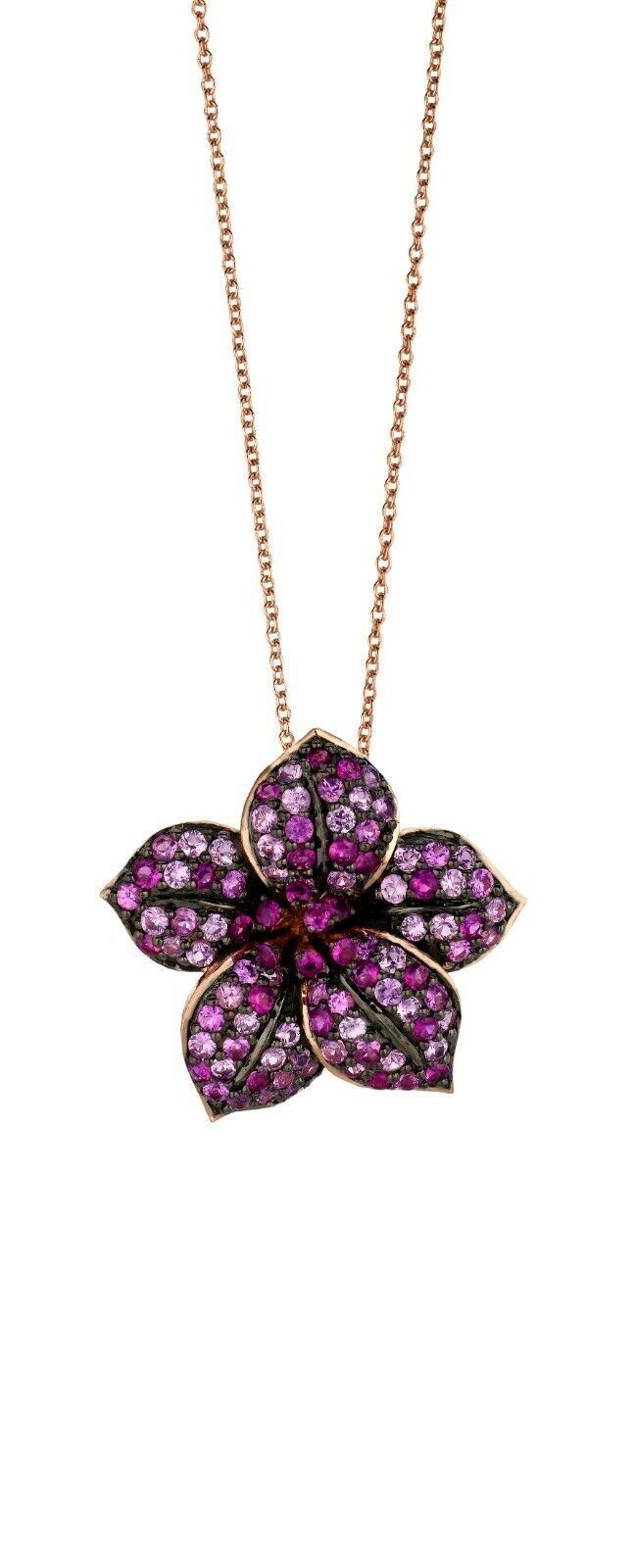 LeVian 14K Rose Gold Pink Sapphire Beautiful Pretty Flower Star Pendant Necklace