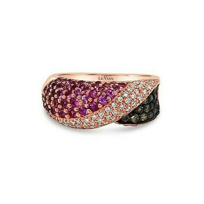 LeVian Sapphire Ring 1 1/2 cts Pink Band in 14K Rose Gold Size 7 - BirthStone.com