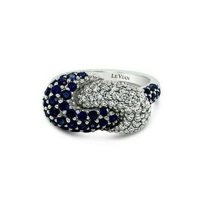 LeVian 14K White Gold Blue Sapphire Round Diamond Classic Twisted Cocktail Ring