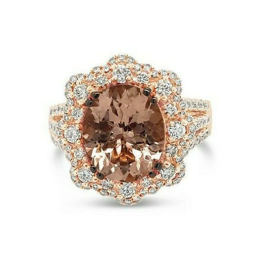 LeVian Morganite Ring 4 3/4 cts Cocktail Pink Statement in 18K Rose Gold Size 7 - BirthStone.com