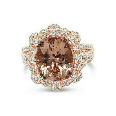 LeVian 18K Rose Gold Pink Morganite Chocolate Brown Round Diamonds Halo Ring