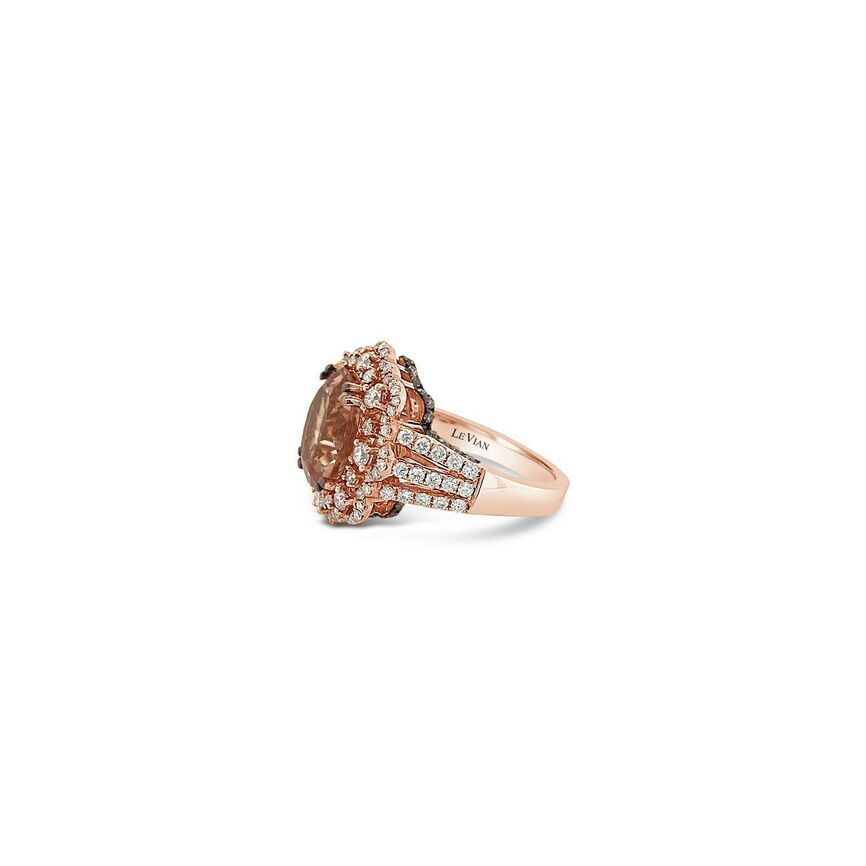 LeVian Morganite Ring 4 3/4 cts Cocktail Pink Statement in 18K Rose Gold Size 7 - BirthStone.com