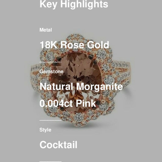 LeVian Morganite Ring 4 3/4 cts Cocktail Pink Statement in 18K Rose Gold Size 7
