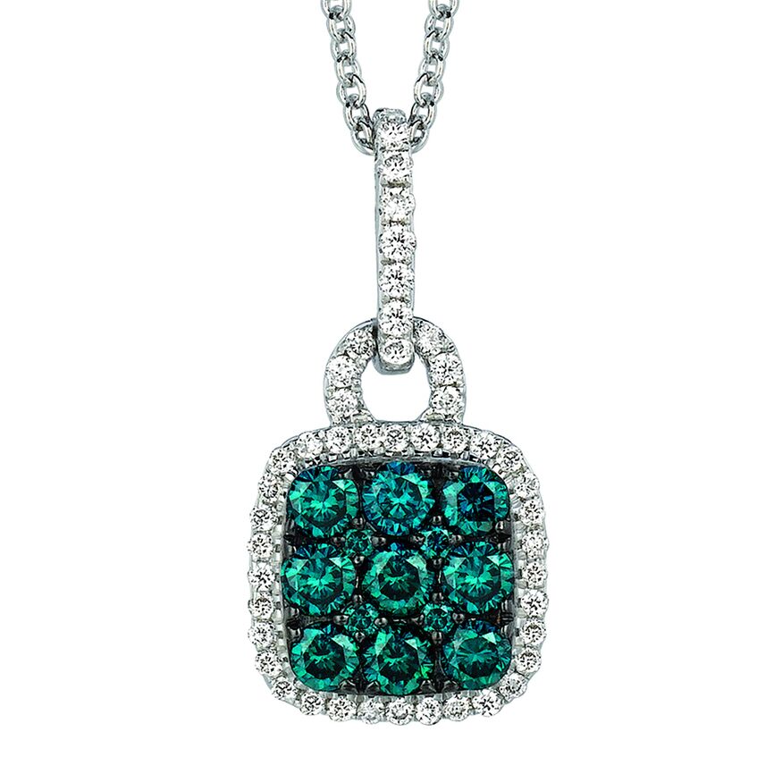LeVian Blue & White Diamond 14K White Gold Cluster Halo 1/2 cttw 18" Pendant