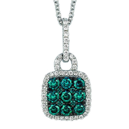 LeVian Blue & White Diamond 14K White Gold Cluster Halo 1/2 cttw 18" Pendant