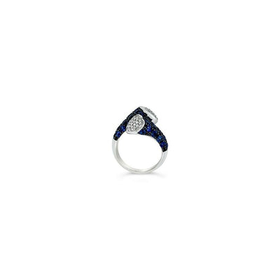LeVian 14K White Gold Blue Sapphire Round Diamond Twist Love Heart Cocktail Ring