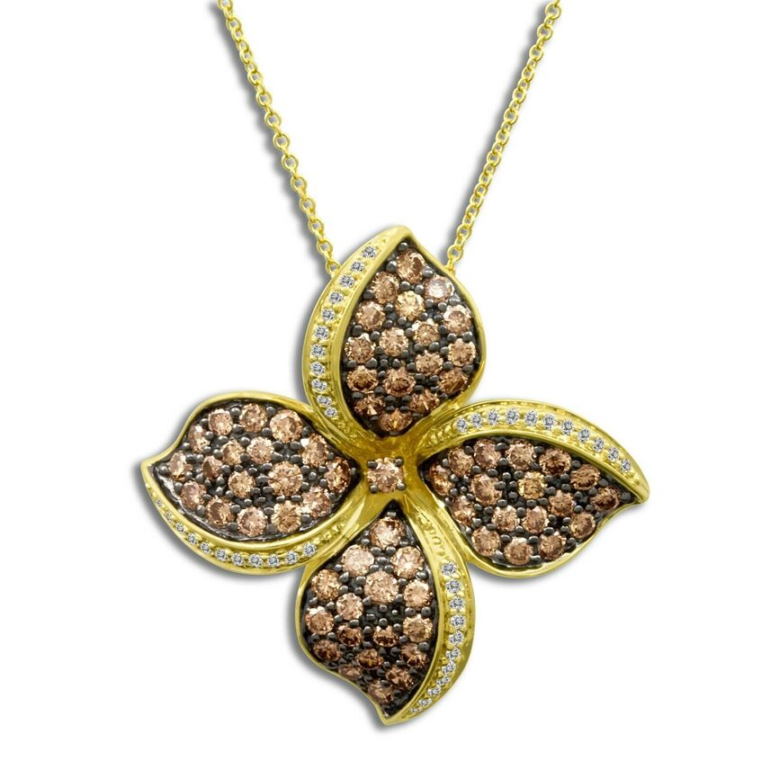 LeVian 14K Yellow Gold Round Chocolate Brown Diamond Classic Pendant Necklace