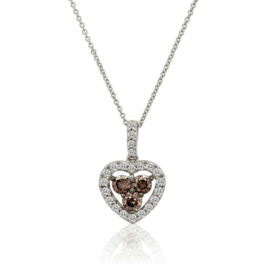 LeVian 14K White Gold Round Chocolate Brown Diamonds Pretty Pendant Necklace