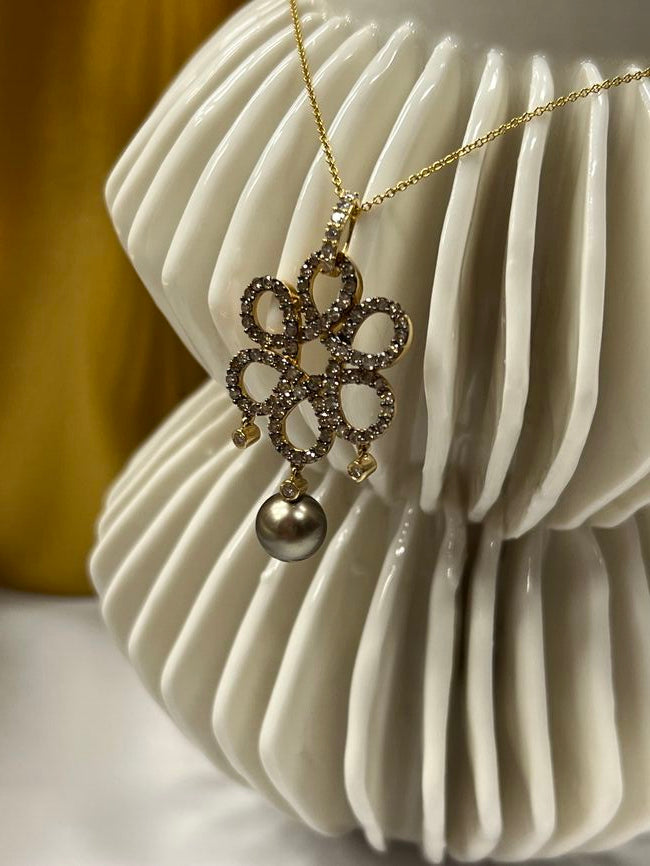 1 5/8 cts Brown Pearl and Diamond Necklace in 14K Yellow Gold by Carlo Viani - BirthStone.com