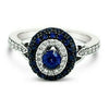 LeVian 14K White Gold Blue Sapphire Round Diamond Beautiful Halo Cocktail Ring