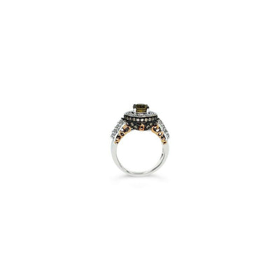 LeVian 14K Two Tone Gold Yellow Sapphire Round Chocolate Brown Diamond Halo Ring