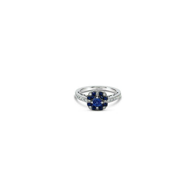 LeVian 14K White Gold Blue Sapphire Round Diamond Beautiful Square Cocktail Ring