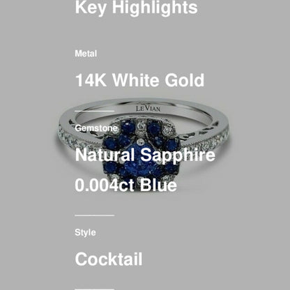 1/2 cts Blue Sapphire and Diamond Ring in 14K White Gold by Le Vian
