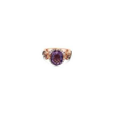 LeVian 14K Rose Gold Purple Amethyst Round Chocolate Brown Diamond Halo Ring