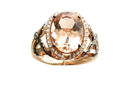 LeVian 14K Rose Gold Pink Morganite Chocolate Brown Round Diamond Halo Ring