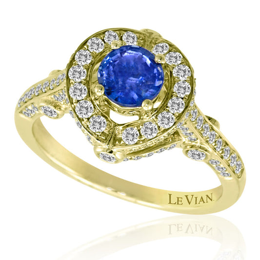 14K YELLOW GOLD DIAMOND CEYLON SAPPHIRE RING