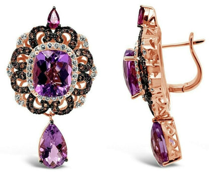 13 1/2 cts Purple Amethyst and Amethyst Earrings in 14K Rose Gold by Le Vian - BirthStone.com