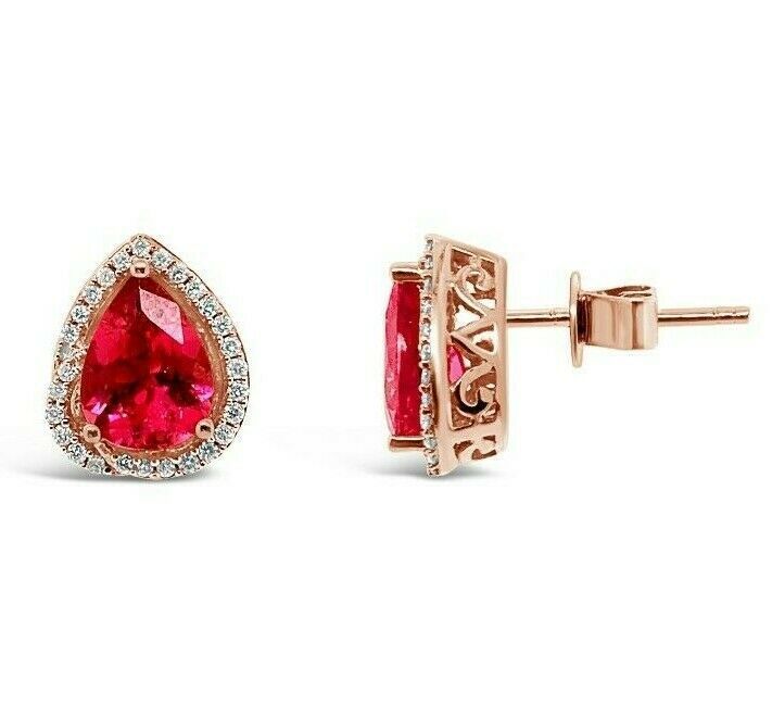 2 1/4 cts Red Rubellite and Diamond Earrings in 14K Rose Gold by Le Vian - BirthStone.com