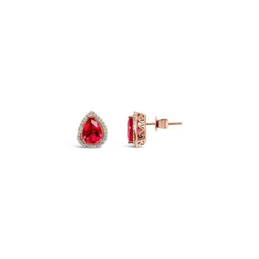 2 1/4 cts Red Rubellite and Diamond Earrings in 14K Rose Gold by Le Vian - BirthStone.com