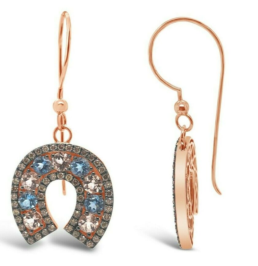 Le Vian® Earrings - Blue Topaz, Morganite, Chocolate Diamonds® - 14K Rose Gold®