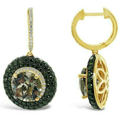 4 1/2 cts Green Green Amethyst (Prasiolite) Quartz and Diamond Earrings in 14K Green Gold by Le Vian - BirthStone.com