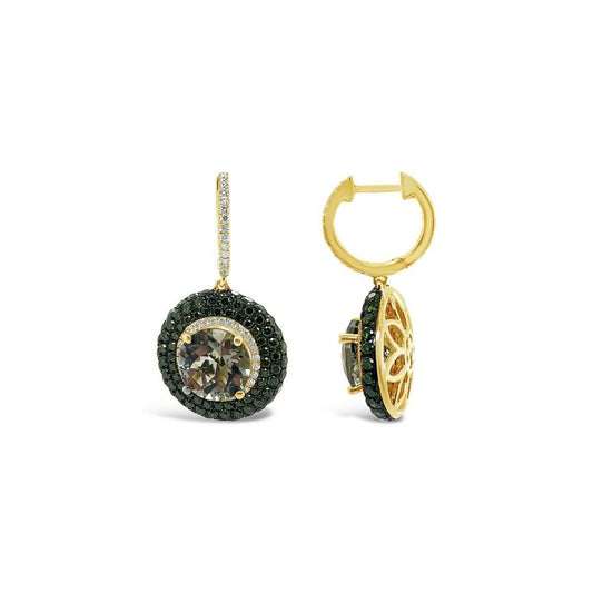 4 1/2 cts Green Green Amethyst (Prasiolite) Quartz and Diamond Earrings in 14K Green Gold by Le Vian