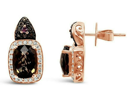 2 1/2 cts Brown Smoky Quartz and Diamond Earrings in 14K Rose Gold by Le Vian - BirthStone.com