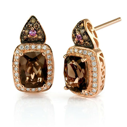 2 1/2 cts Brown Smoky Quartz and Diamond Earrings in 14K Rose Gold by Le Vian - BirthStone.com