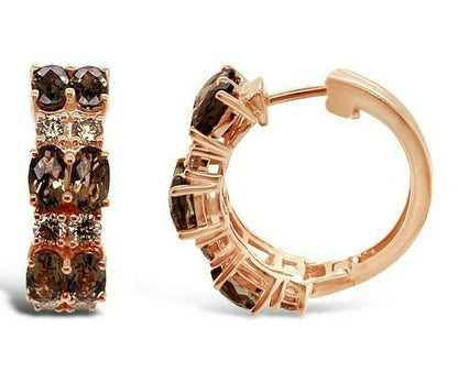 LeVian Smoky Quartz Earrings 3 cts Brown Hoop in 14K Rose Gold - BirthStone.com